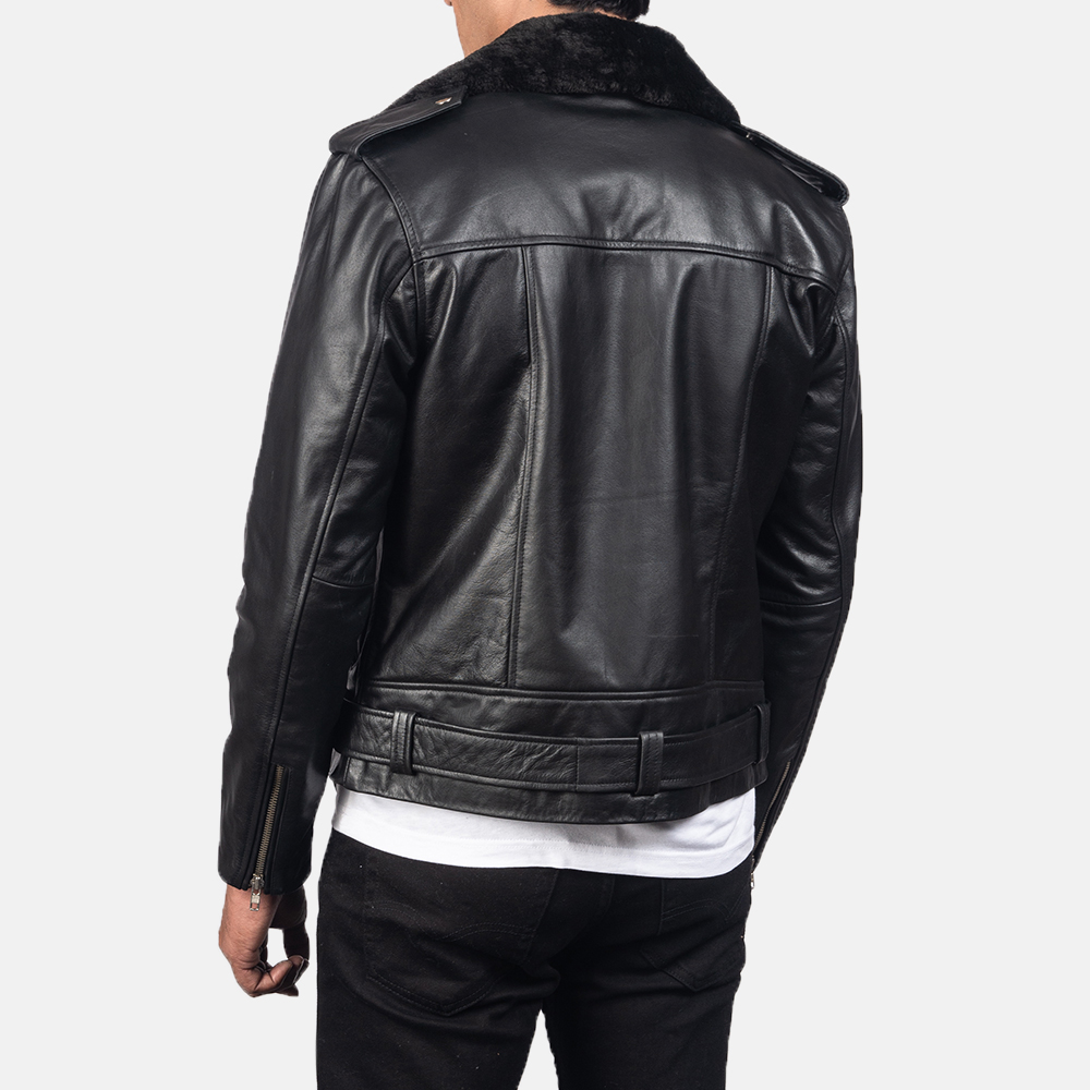 Furton Black Leather Biker Jacket - Image 2